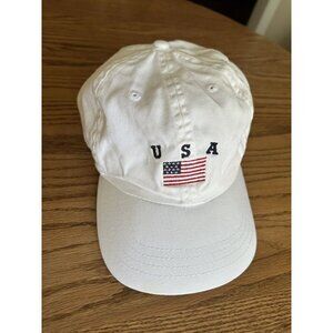 American Flag On White Cotton Dad Cap American Themed 4th Of July Has Stain